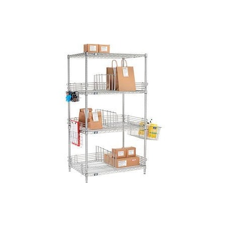 Nexel    Chrome To Go Rack - 4 Wire Shelves, Dividers   Ledges - 30W X 18D X 63H